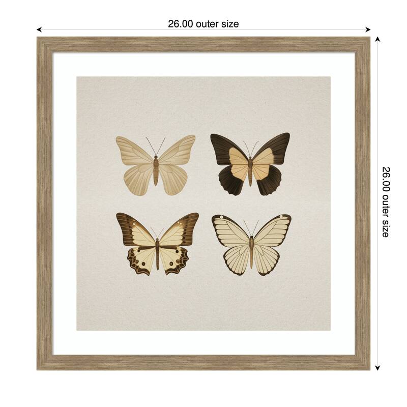 Kate and Laurel Framed Art Vintage Style Butterflies in Neutral Tones by The Creative Bunch Studio