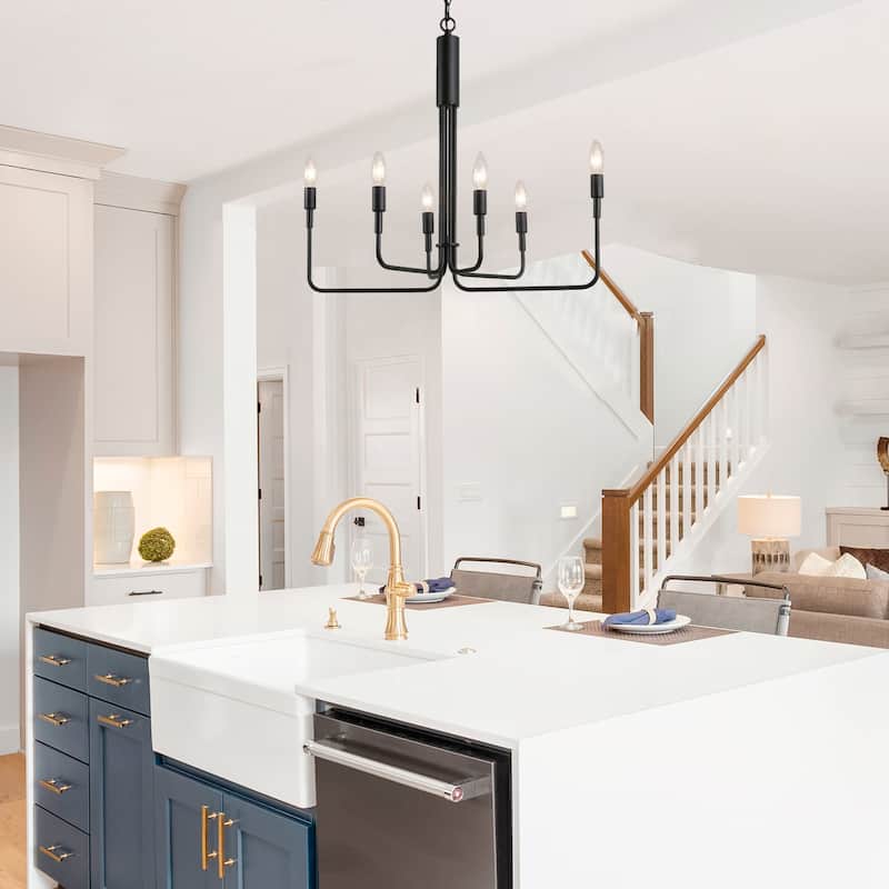 Modern Farmhouse 6-Light Black Candle Chandelier for Dining Room