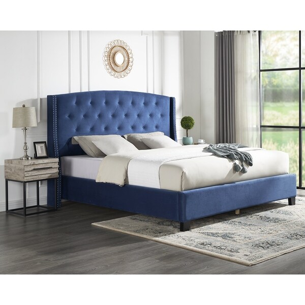 Modern style Upholstered Bedroom Set including one upholstered bed and two single drawer nightstands Blue On Sale Bed Bath Beyond 41613214