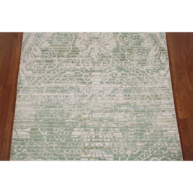 Ivory & Green Abstract Oriental Modern Accent Rug Handmade Wool Carpet - 2'9" x 4'10"