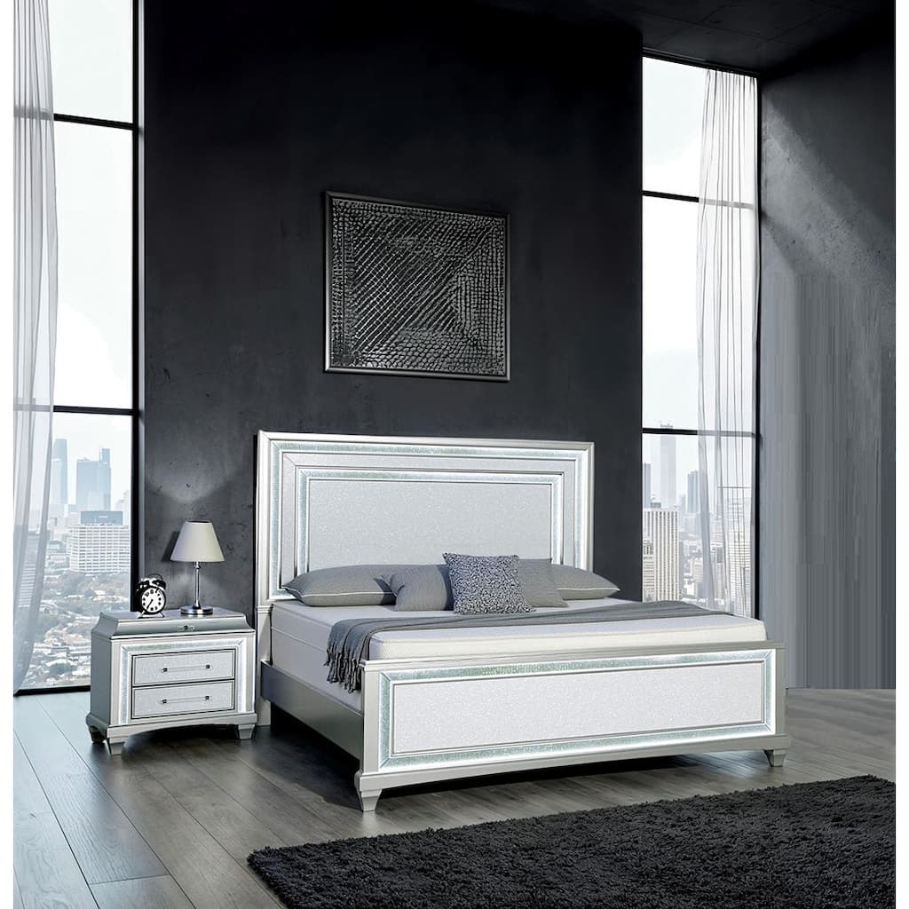 Glam 3 Piece Gray Finish Led Bedroom Furniture Set