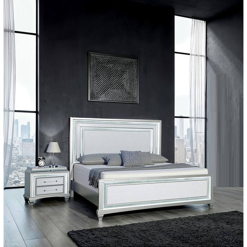 Glam 3 Piece Gray Finish Led Bedroom Furniture Set