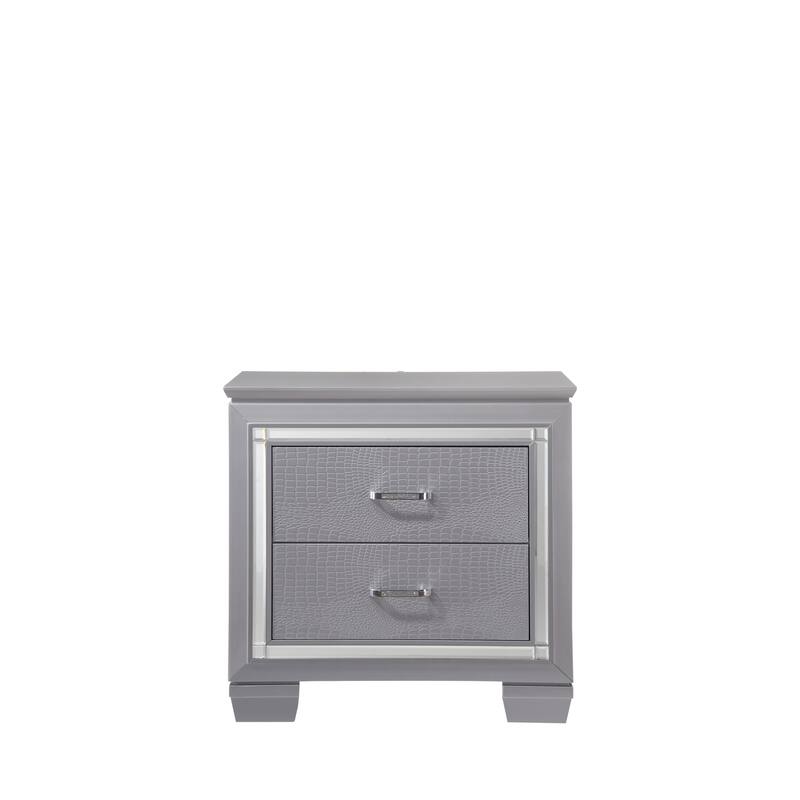 1pc Modern Two Drawer LED Lights Beveled Mirror Accents Chrome Finish Hardware Faux Crystal Accent Silver Finish