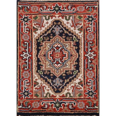 Blue Medallion Heriz Serapi Oriental Rug Handmade Wool Carpet - 2'0" x 3'0"