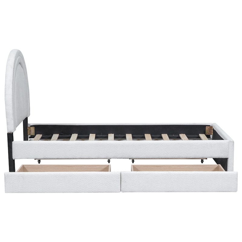 Upholstered Platform Bed, Twin/Full Size Teddy Bed Frame with 4 Drawers