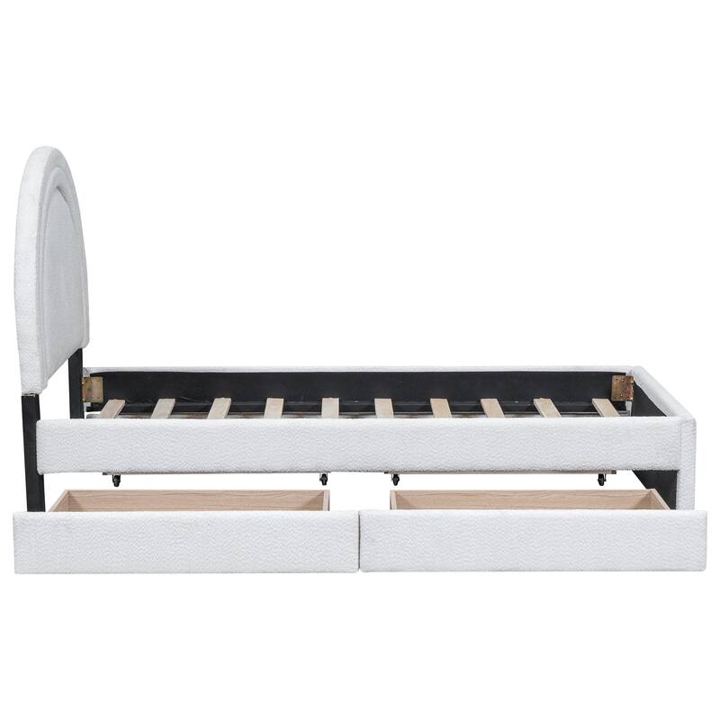 Upholstered Platform Bed, Twin/Full Size Teddy Bed Frame with 4 Drawers