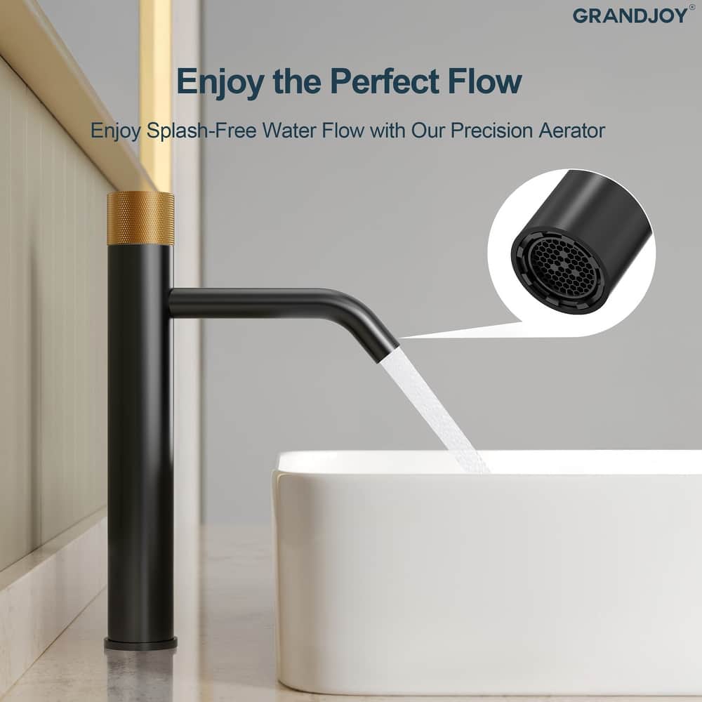 GRANDJOY Single Handle Vessel Sink Faucet with Pop-Up Drain, Modern Mid-Arc Bathroom Design