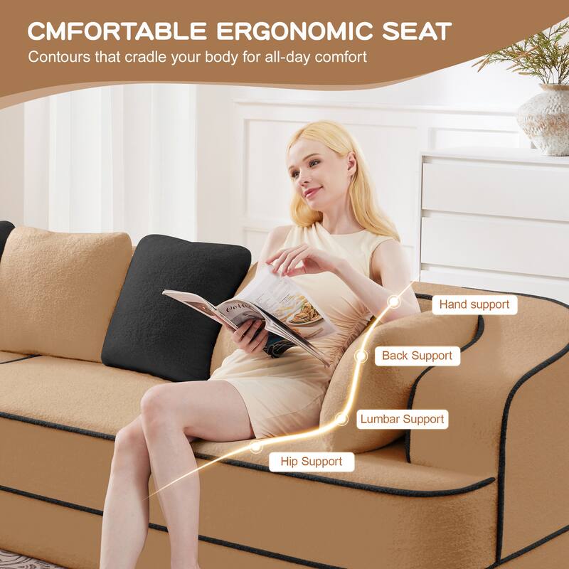 4-Seat Teddy Fabric No Assembly 32D High Density Sponge Boneless Sofa