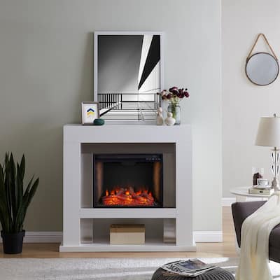 SEI Furniture Larry Industrial White Electric Fireplace