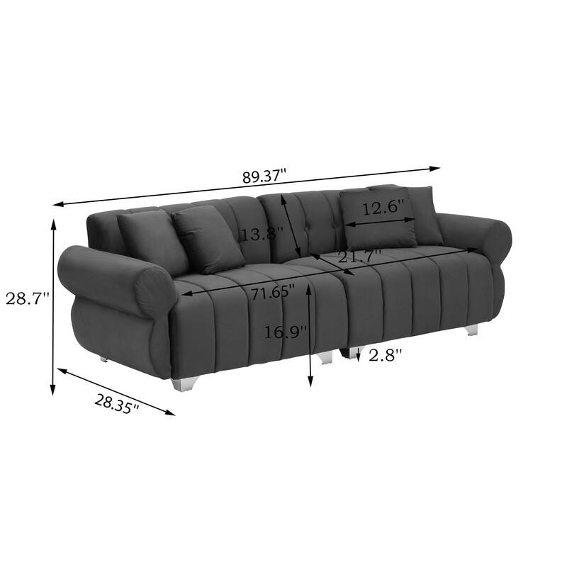 89.37" Velvet Three-Seater Upholstered Sofa