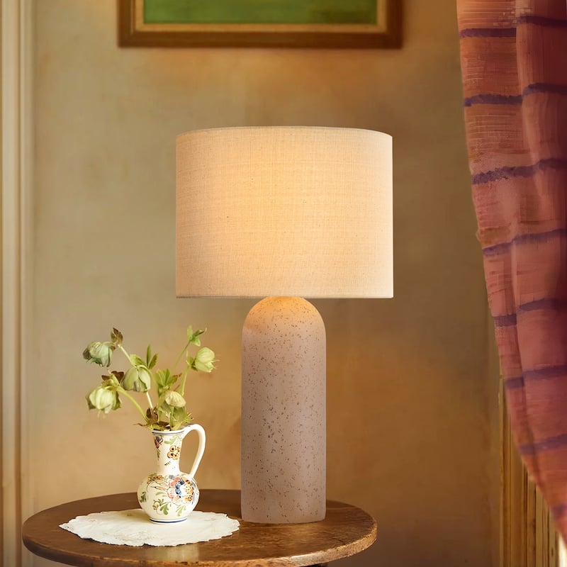 Ceramic Table Lamp with Drum Linen Shade - Drum - Soil