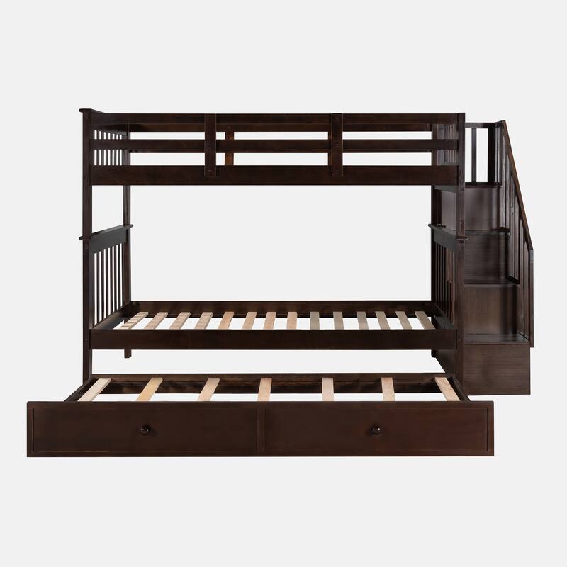 Stairway Twin-Over-Twin Bunk Bed with Twin size Trundle for Bedroom