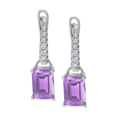 Victoria Townsend .925 Sterling Silver Amethyst & Lab White Sapphire Emerald-Cut Earrings - Purple