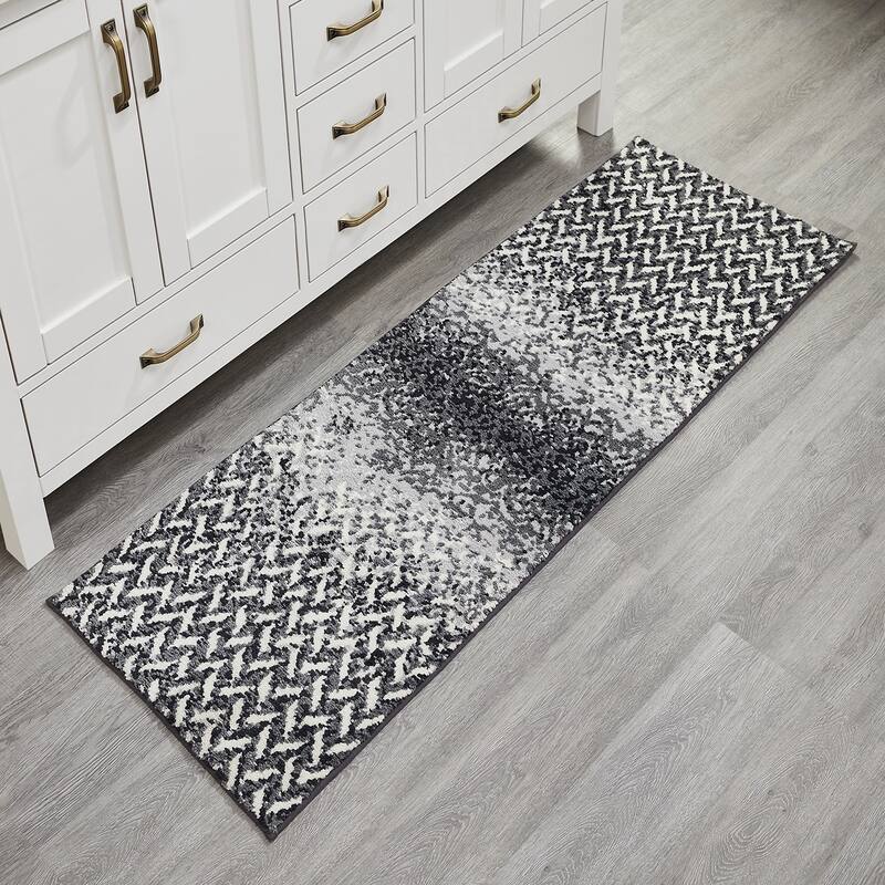 Better Trends 100% Micro Polyester 3 Pc Bathroom Rug Set- Casablanca Collection with Chevron Pattern, Maching Washable Bath Mat