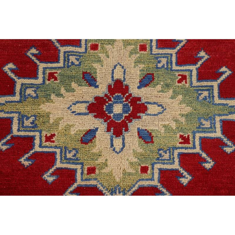 Geometric Red Kazak Oriental Area Rug Living Room Handmade Wool Carpet - 6'7" x 9'10"