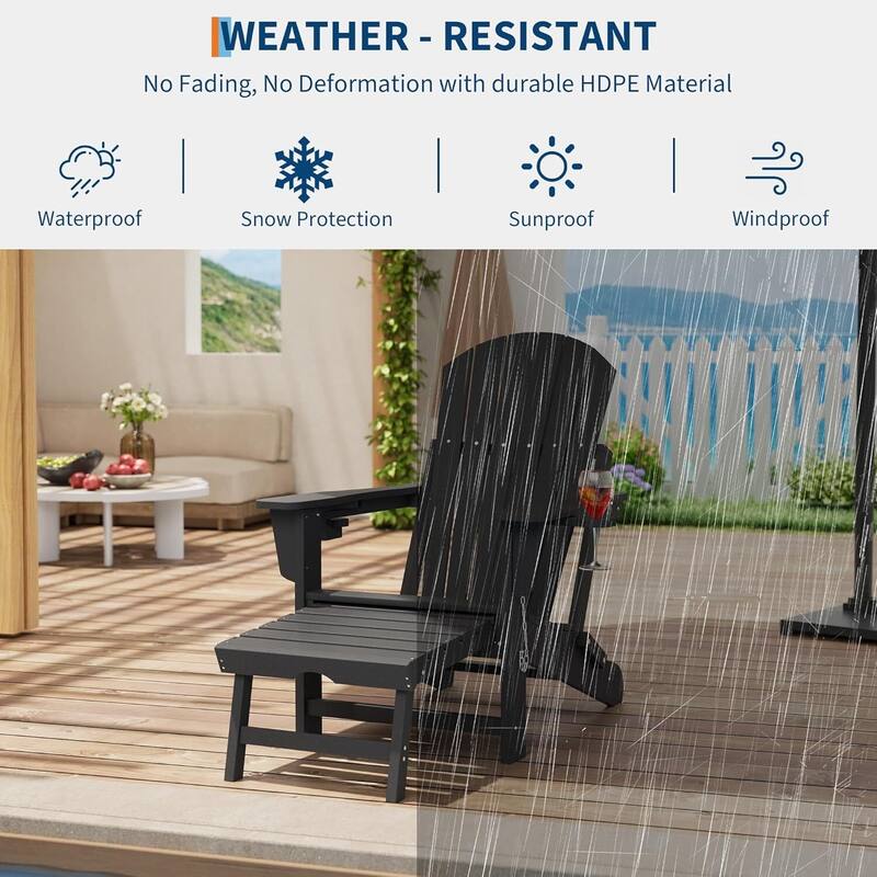 Folding Rocking Adirondack Chair with Retractable Ottoman and Cup Holder