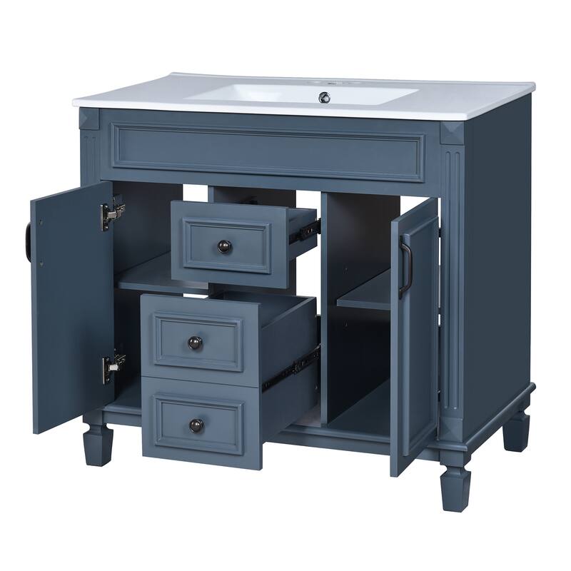 GDFStudio - Carrinford Modern Freestanding Bathroom Vanity with Ceramic Sink and 2 Soft Closing Doors & 2 Drawers