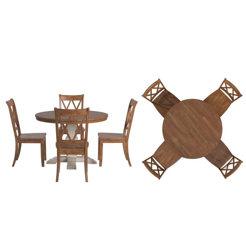Ronda 45" Round Solid Wood Top Dining Set with X-Back Chairs