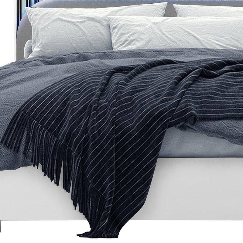 HomeRoots White and Gray Wood And Upholstery Lighted King Bed Frame