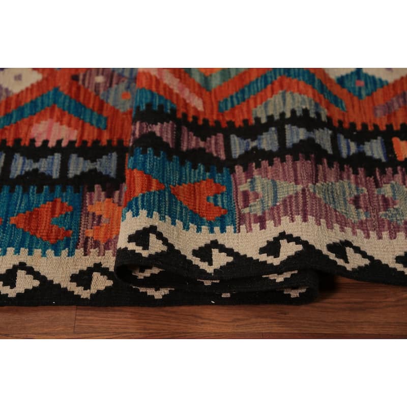 Orange Nomadic Kilim Oriental Area Rug Flatweave Wool Carpet - 8'7"x 9'6"