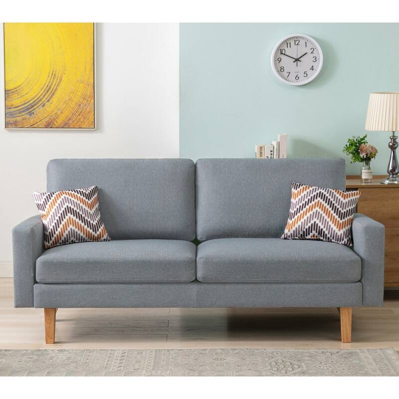 Linen Sofa and Chair Set with 2 Throw Pillows