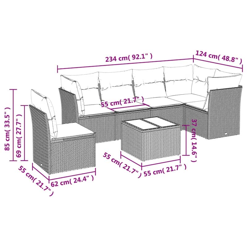vidaXL 6 Piece Patio Sofa Set with Cushions Black Poly Rattan