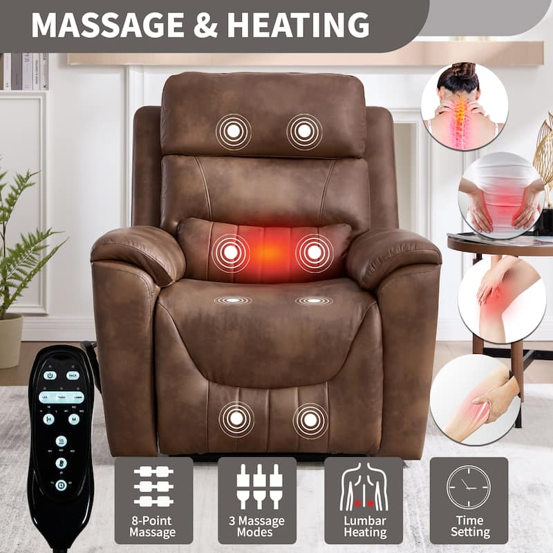 350 Lbs Leatherair Power Lift Recliner Chair, Heavy Duty Motion Mechanism With 8-Point Vibration Massage And Lumbar Heating
