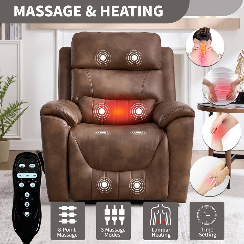Dual Motor Power Lift Recliner Chair, Electric Recliners with Massage & Heating, Sofa Chair with Cup Holders & Side Pockets