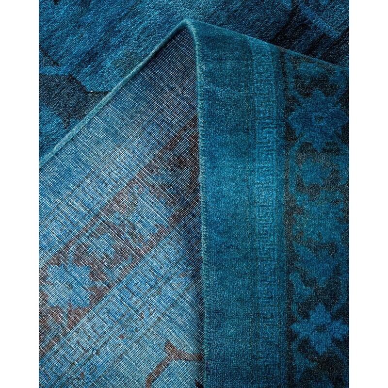 Overton Hand Knotted Wool Vintage Inspired Modern Contemporary Overdyed Blue Area Rug - 9' 0" x 11' 10"