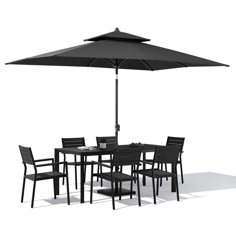 9/11-Piece Outdoor Patio Dining Set Aluminum Dining Table and Stackable Chairs w/10 ft Market Umbrella and Base