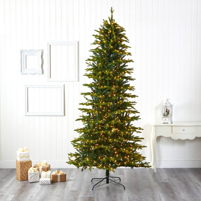 9’ Belgium Fir Artificial Christmas Tree, Clear LED Lights - 9 Foot