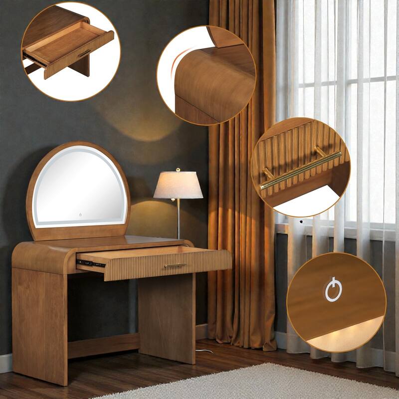 39" Makeup Vanity Table with Touch Screen Lighted Mirror, Dressing Desk with Drawer, Removable Mirror Design