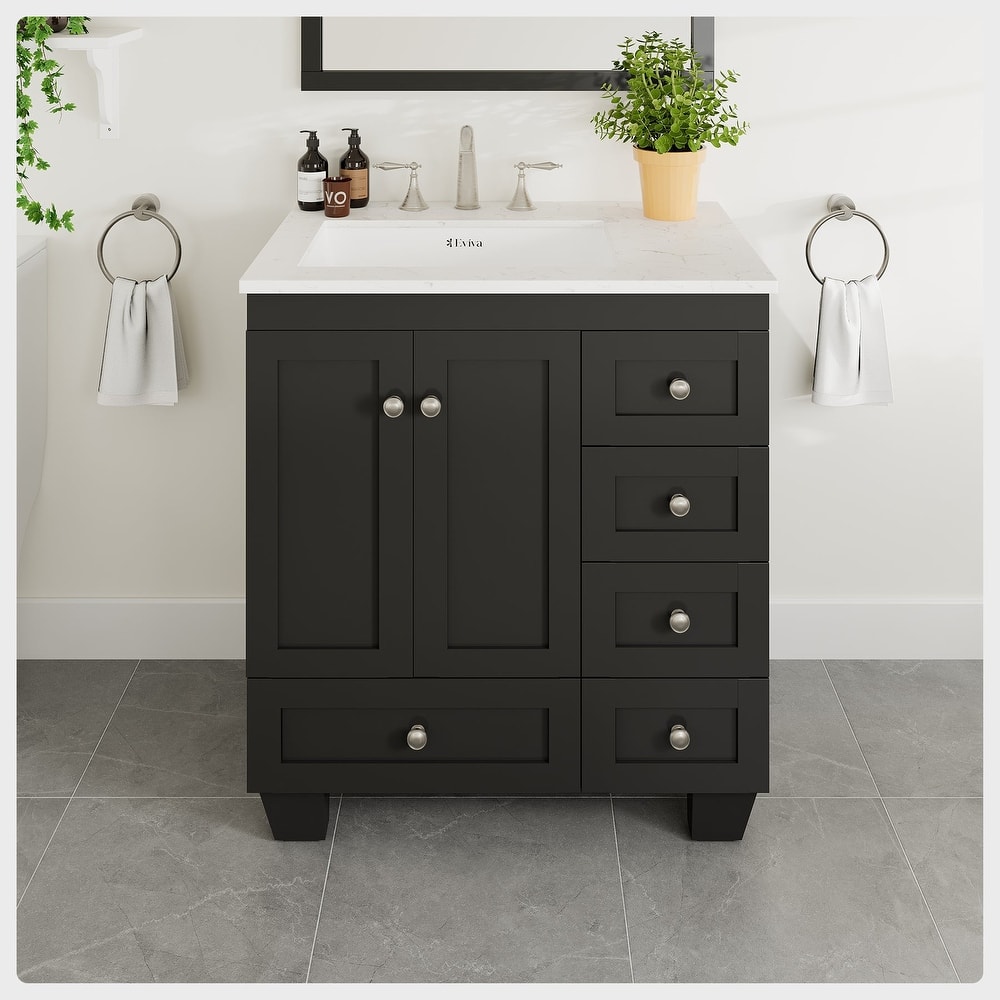 Eviva Acclaim 30"W x 22"D Bath Vanity with Carrara Quartz Top