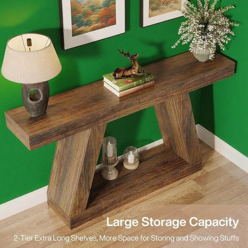 MDF Console Table with Farmhouse Rustic Style abd Storage - 55.12"W x 11.81"D x 31.5"H