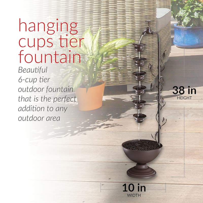 36-inch 6 Hanging Cup Tier Layered Floor Fountain