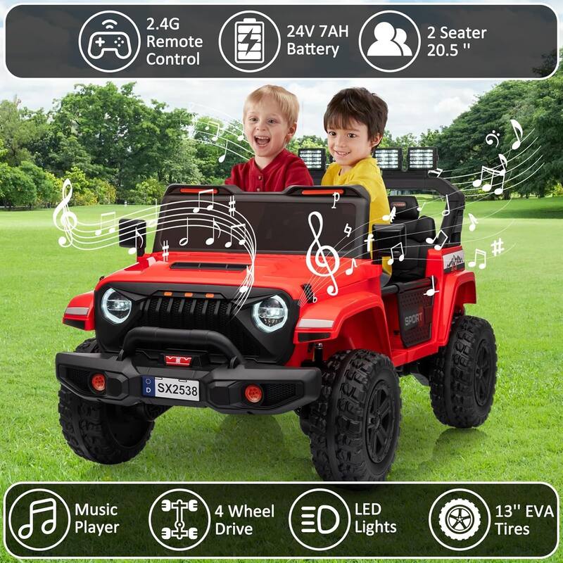 24V Kids Electric Ride-On Car, 2-Seater 4WD