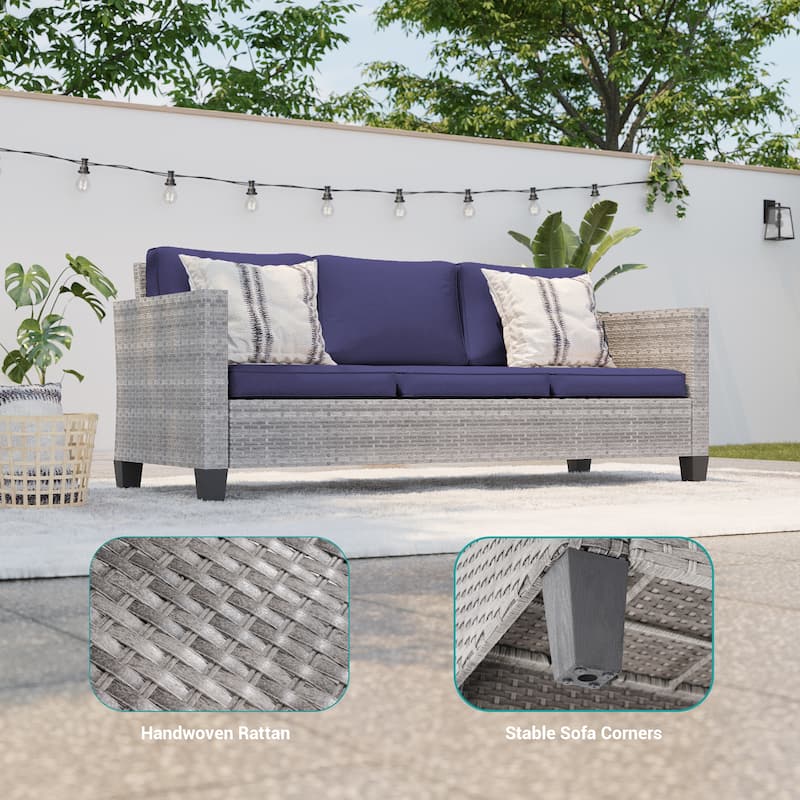 BONOSUKI 5Pcs Patio Furniture Swivel Rocking Sofa Set Grey Rattan