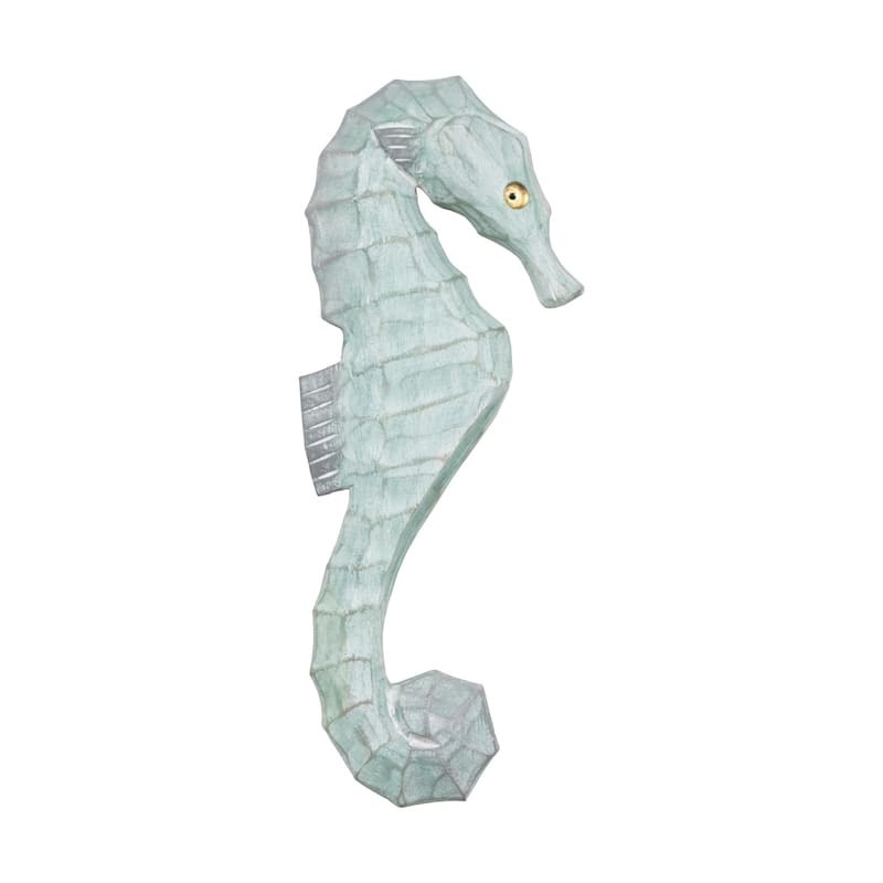 Seahorse Wall Plaque Carved Wood Faces Right 14.5 Inches - Gray