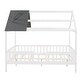 preview thumbnail 3 of 12, White+Gray Full Pine House Platform Bed with Roof and Fence