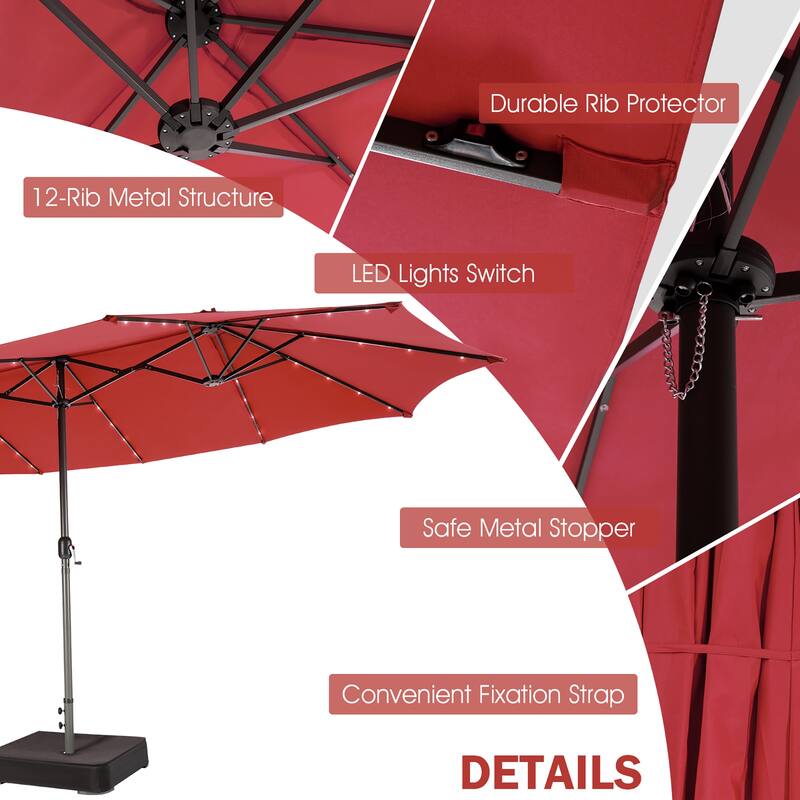 Gymax 15Ft Solar LED Patio Outdoor Double-Sided Umbrella w/ 48 Lights