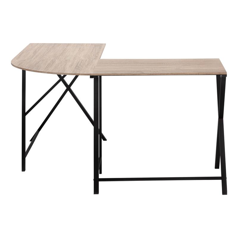 Contemporary 55" L-Shape Computer Desk, Two-Tone Wood Finish, Space-Saving Corner Workstation