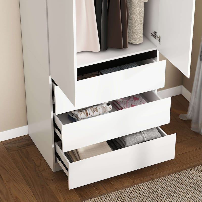 75" Armoire Wardrobe Closet with 3 Drawers, Clothes Organizer Closet with Storage Shelves