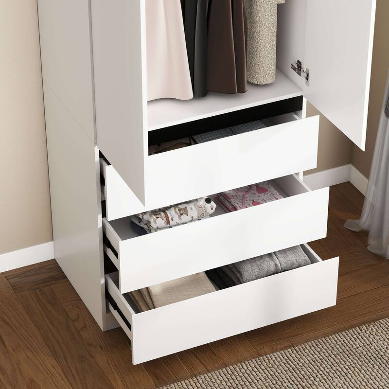 75" Large Modular Armoire Wardrobe Closet with 6 Drawers, Clothes Organizer Closet with Storage Shelves