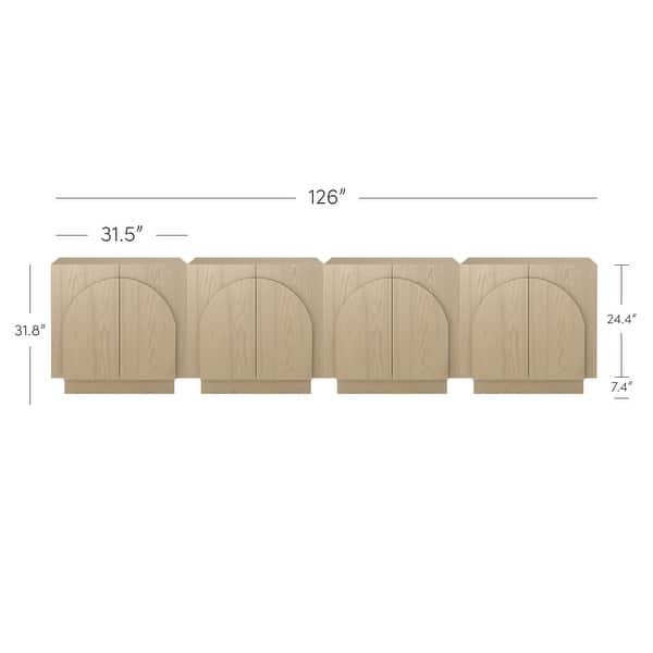 dimension image slide 18 of 19, Iris Wooden Accent Cabinet, Sideboard Credenza or TV Stand with Arched Cabinet Doors and Adjustable Shelves