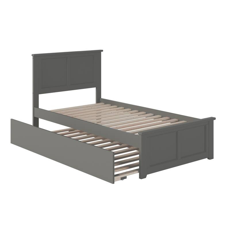 Madison Twin Platform Bed with Footboard and Twin Trundle in Grey