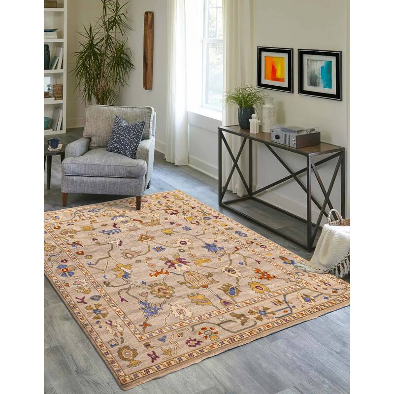 ECARPETGALLERY Hand-knotted Modern Oushak Light Grey Wool Rug - 7'10 x 9'10