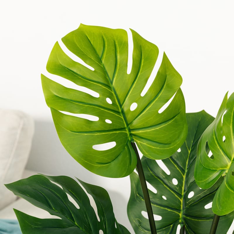Glitzhome 3.5ft. Artificial Monstera Deliciosa Plant Palm Tree in Pot - 18.00"D X 41.00"H