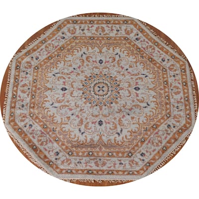 Heriz Serapi Oriental Octagon Rug Hand-Knotted Wool Carpet - 5'11"x 5'11"