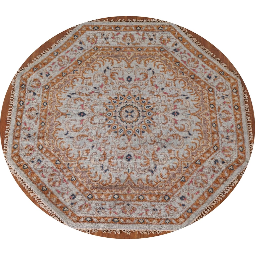 Heriz Serapi Oriental Octagon Rug Hand-Knotted Wool Carpet - 5'11"x 5'11"