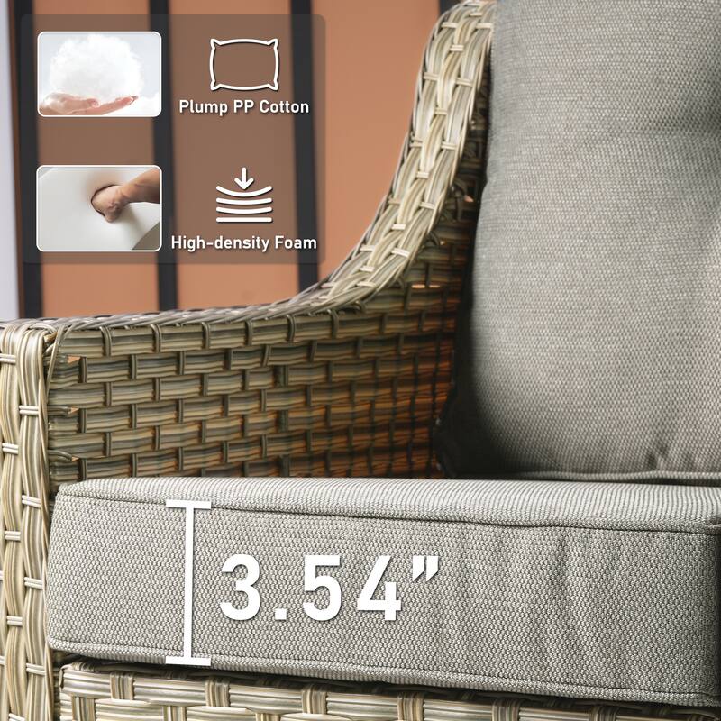 HOOOWOOO 9-piece Rattan Outdoor High Backrest Swivel Chair Set with 54"Fire Pit